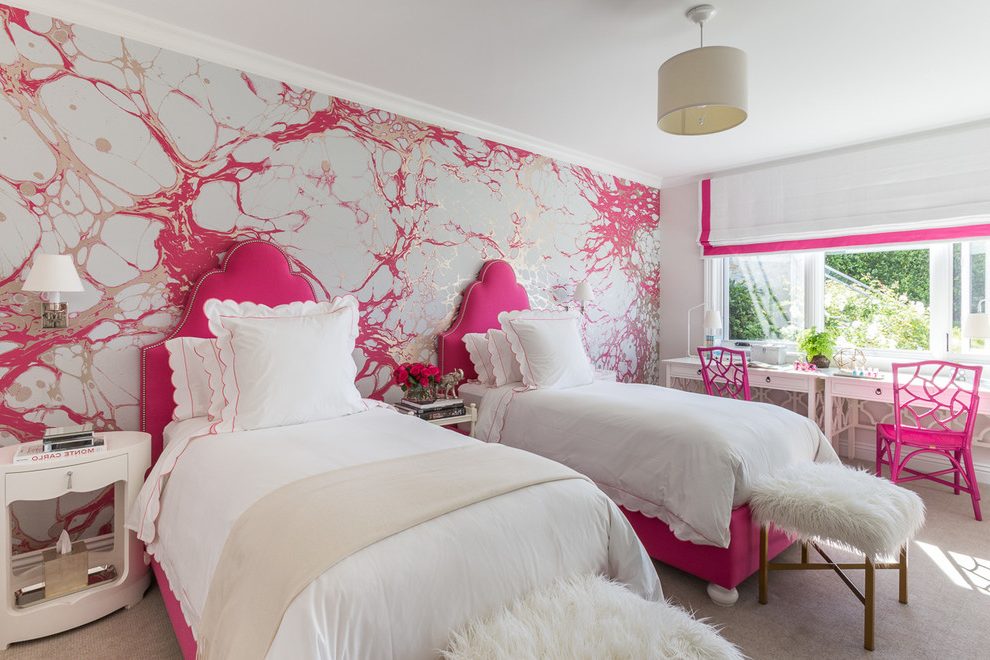 San Francisco Faux Fur Wallpaper With Brass Wall Sconces - Bedroom - HD Wallpaper 