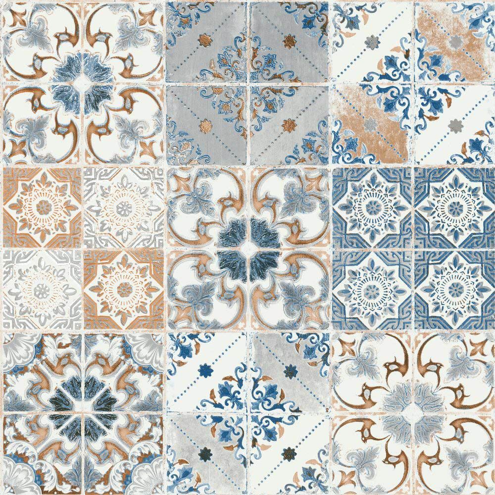 Spanish Tiles White Blue Grey Orange - HD Wallpaper 