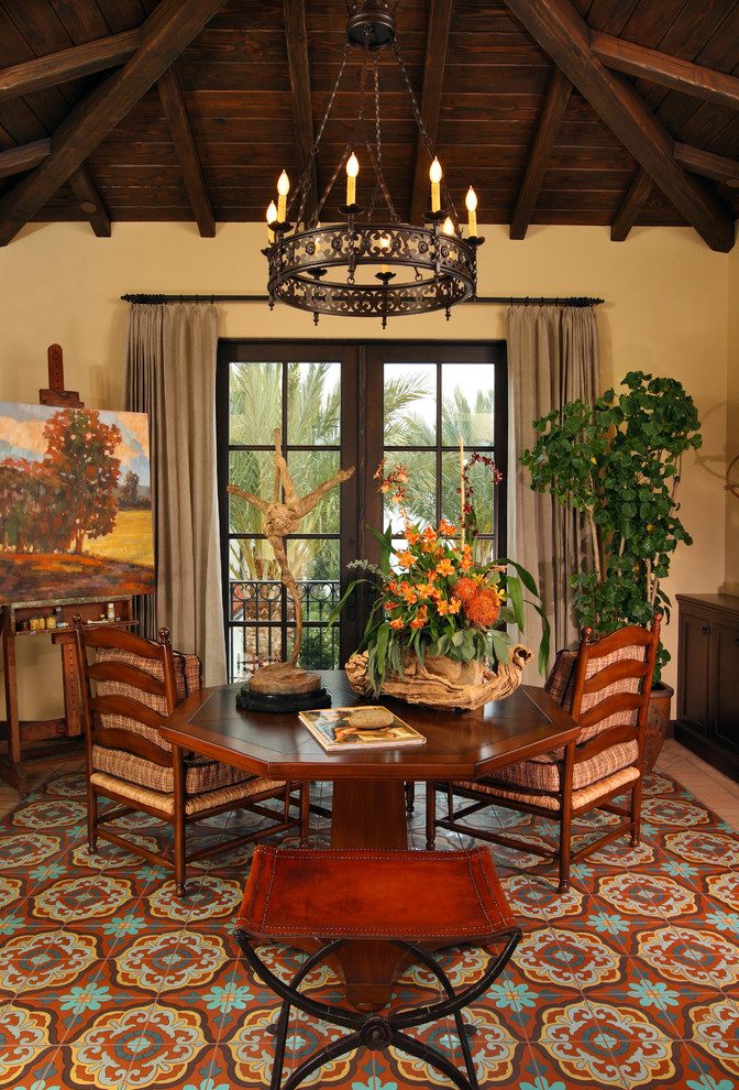 Orange County Spanish Tile With Faux Wood Wallpaper - Antique Family Rooms Idea - HD Wallpaper 
