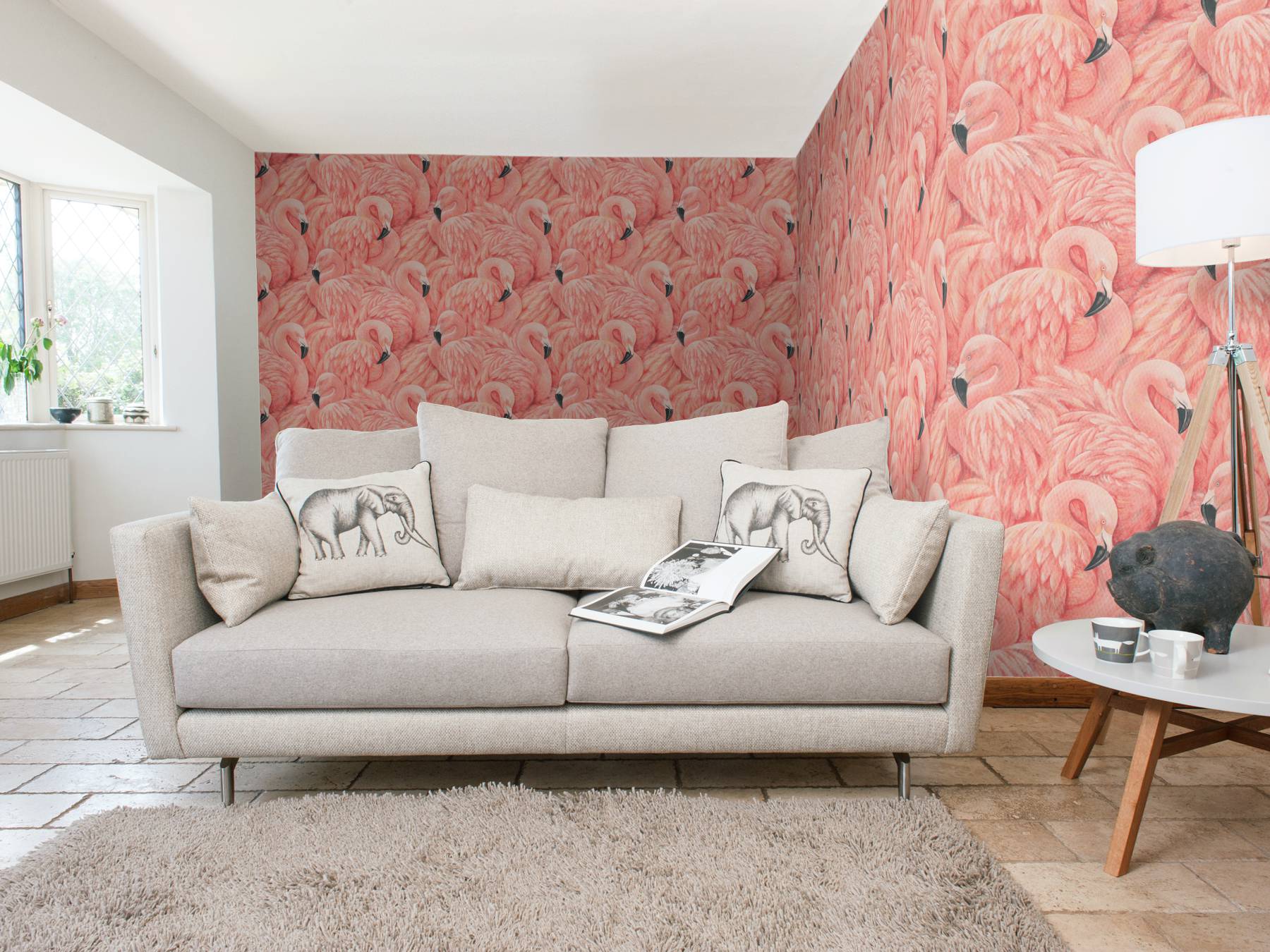 Flamingos Roomset Image - Pure Honeysuckle & Tulip Grey Blue - HD Wallpaper 
