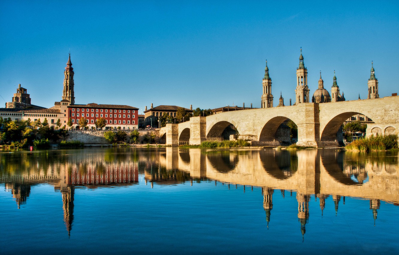 Photo Wallpaper Bridge, Spain, Zaragoza, Zaragoza - Reflection - HD Wallpaper 