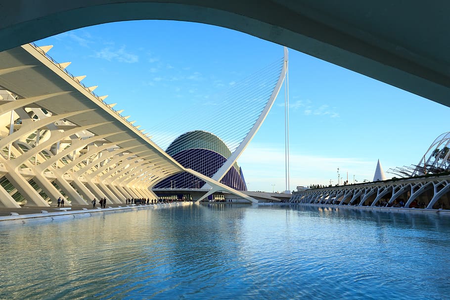 Spain, Valencia, Architecture, Futuristic, Day, Water, - Arch Bridge - HD Wallpaper 