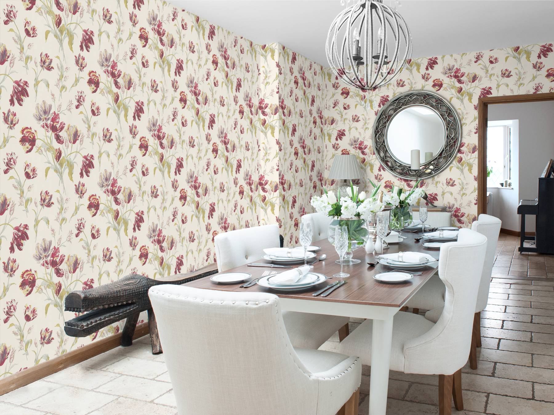 Gosford Meadow Cranberry By Laura Ashley - Ralph Lauren Wainscott Floral Vintage Rose - HD Wallpaper 