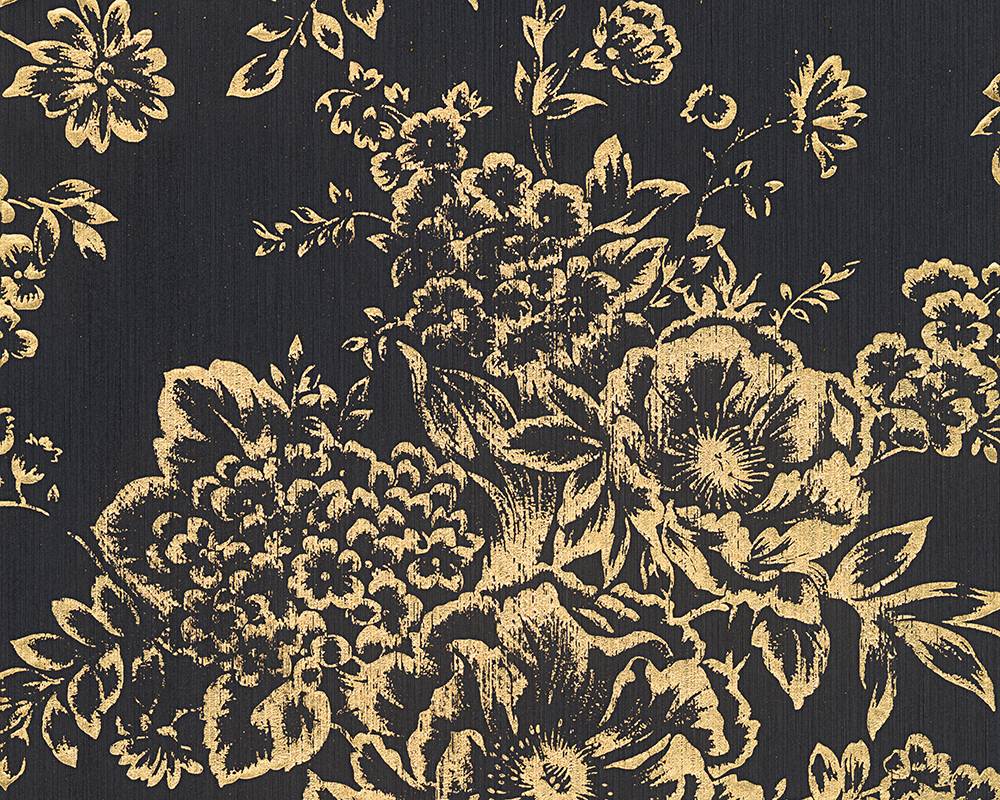 Black And Gold Wallpaper Floral - HD Wallpaper 