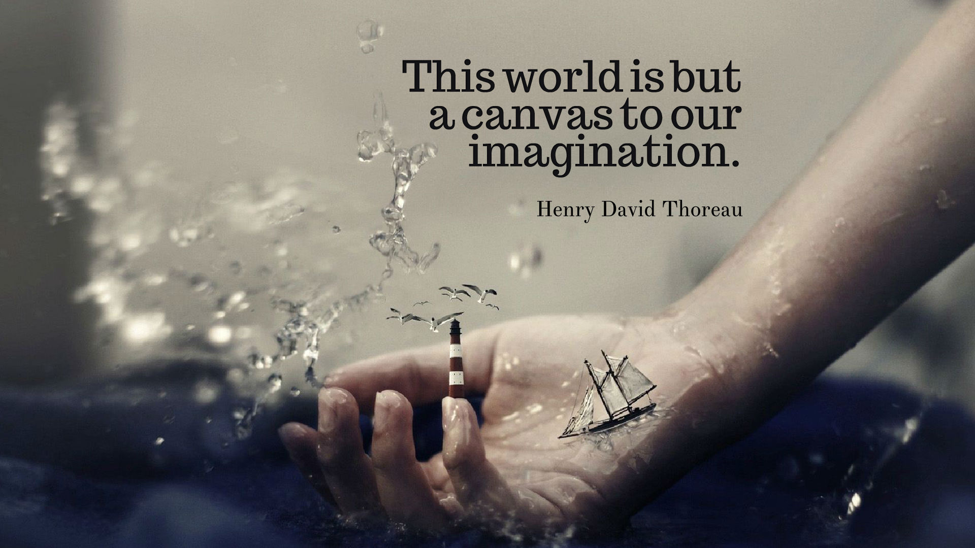 Imagination Quotes Hd Desktop Wallpaper - Hand On The Water - HD Wallpaper 