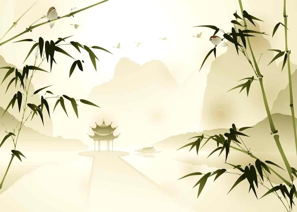 Oriental Wallpaper Mountains Scene Bamboo Mural Toile Murals In