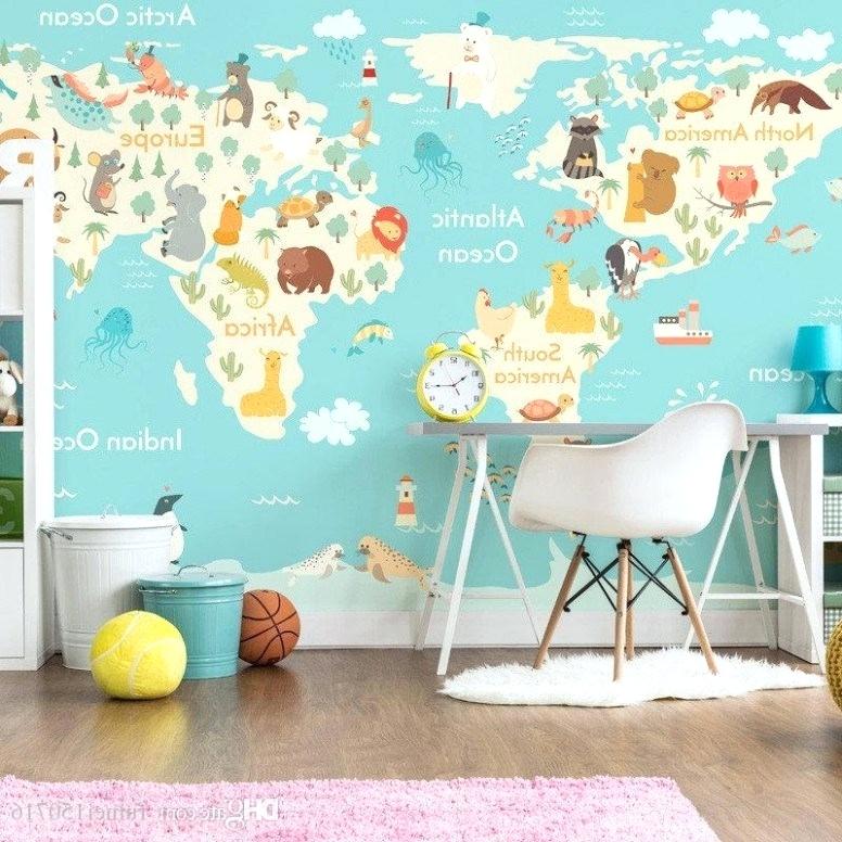 Boys Bedroom Wallpaper Cartoon Animal World Map Wallpaper - Wall - HD Wallpaper 