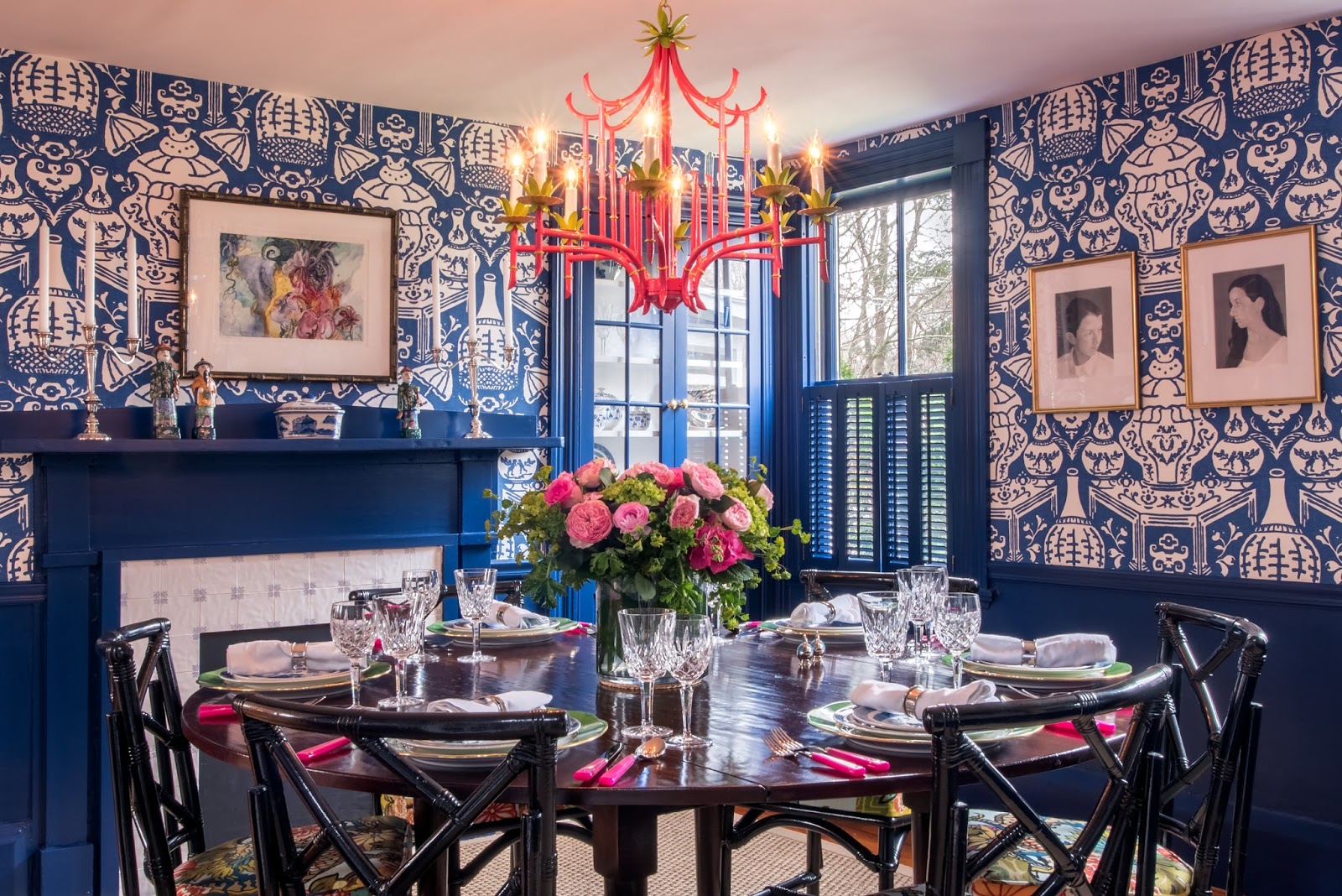 Blue And White Ginger Jar Dav - Chinoiserie Themed Dining Room - HD Wallpaper 
