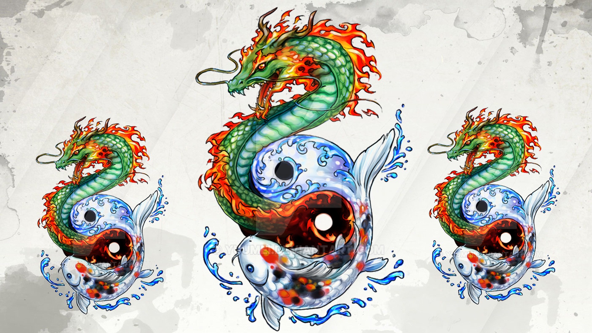 Dragon Art Hq Wallpapers - Dragon And Koi Yin Yang Tattoo - HD Wallpaper 