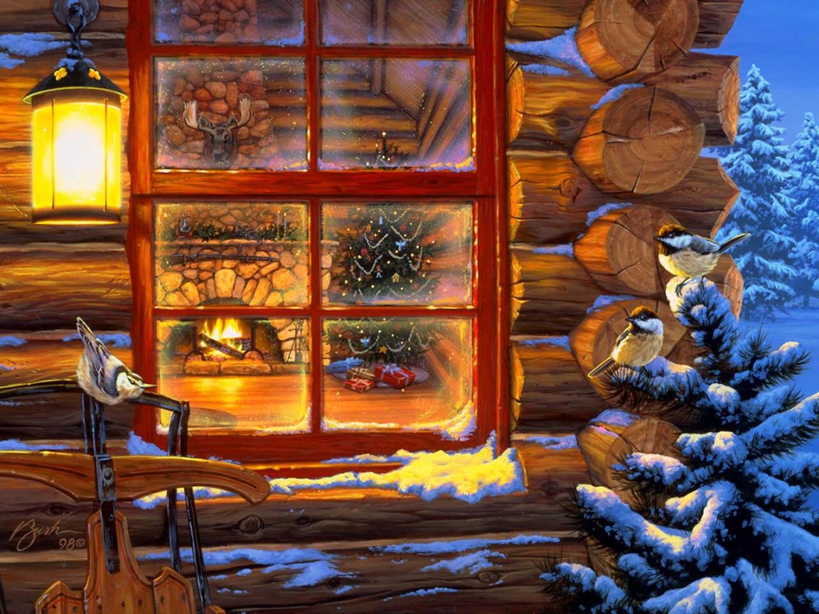 Christmas Window Windows 7 Christmas Wallpaper - Christmas Looking Out Window - HD Wallpaper 