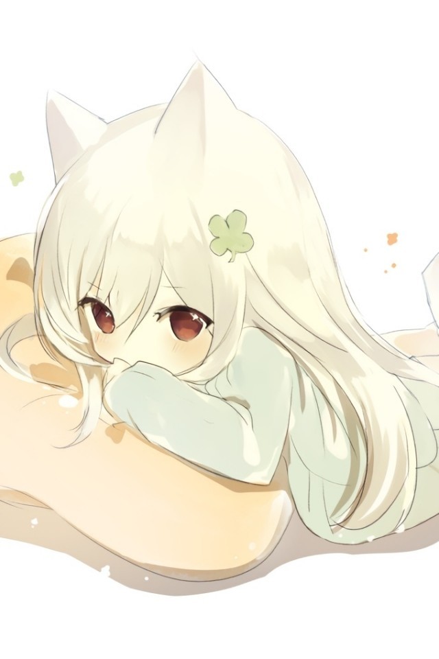 Anime Girl, Chibi, Cute, Animal Ears, Pillow - Cute Anime Animal Girl -  640x960 Wallpaper 