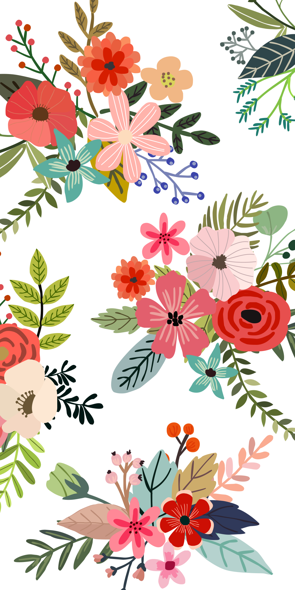 Pattern Flowers And Animals - 1000x2000 Wallpaper 