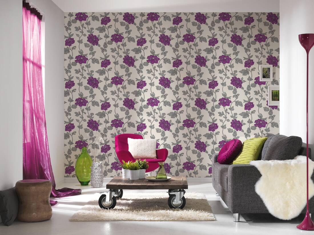 Création Wallpaper Flowers, Cream, Metallic, Purple, - 304501 As Creation - HD Wallpaper 