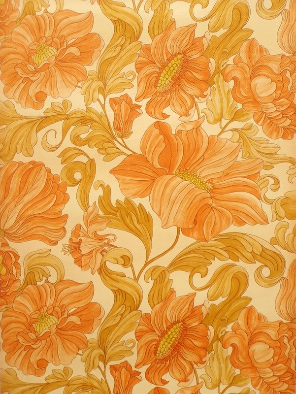 Px Orange Floral Wallpaper-98cu347 - Large Wallpapers Vintage - HD Wallpaper 