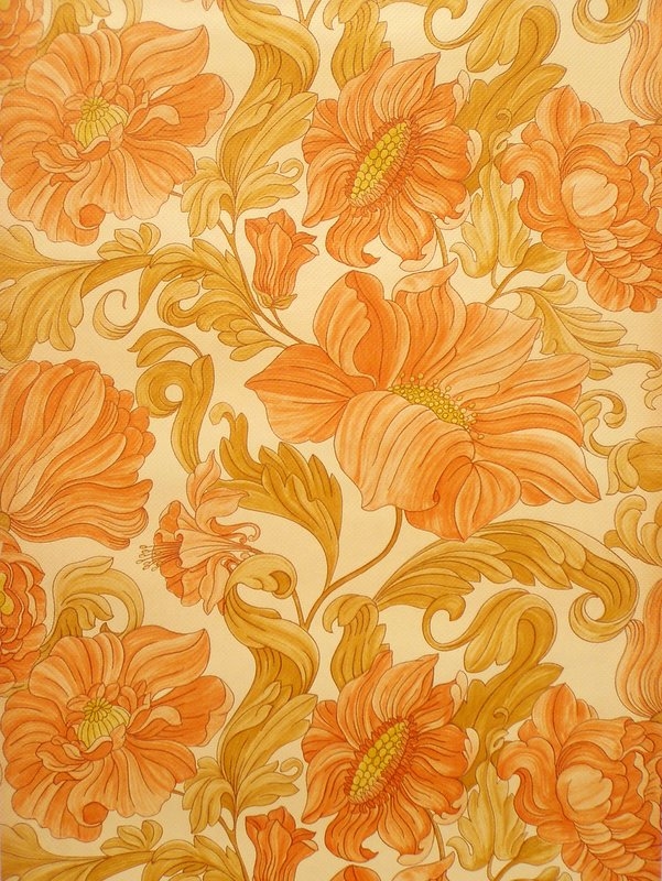 Px Orange Floral Wallpaper-98cu347 - Large Wallpapers Vintage - 601x800