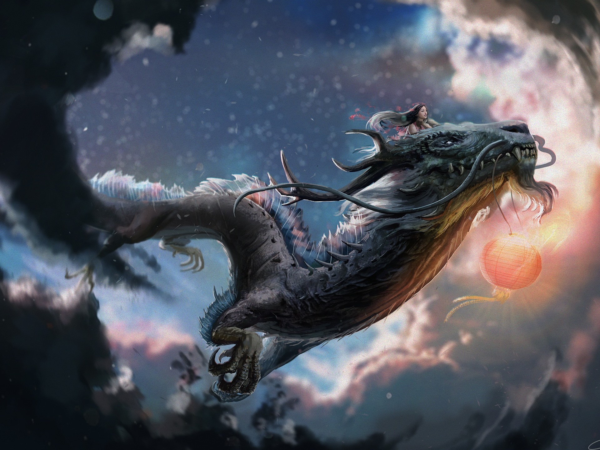 Wallpaper Chinese Dragon, Girl, Art Picture - Chinese Dragon Girl -  1920x1440 Wallpaper 