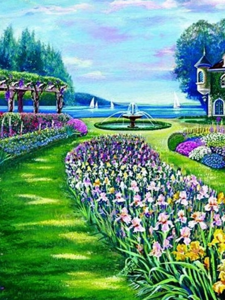 Beautiful Garden In A Mansion - HD Wallpaper 