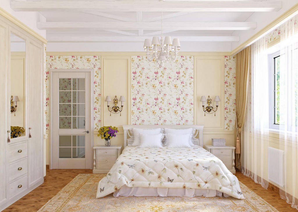 Modern Floral Bedroom Wallpaper - Интерьер С Обоями В Цветочек - HD Wallpaper 