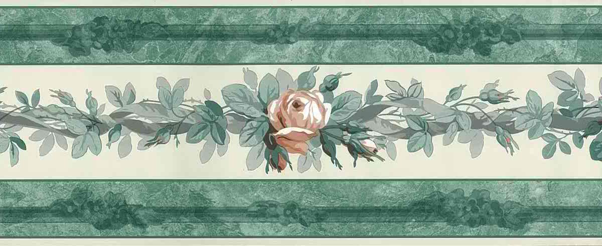 Vintage Wallpaper Border Roses, Peach, Green, Cream, - Motif - HD Wallpaper 