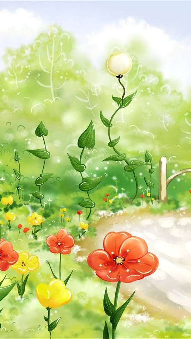 Field Of Flowers Background Drawing - HD Wallpaper 