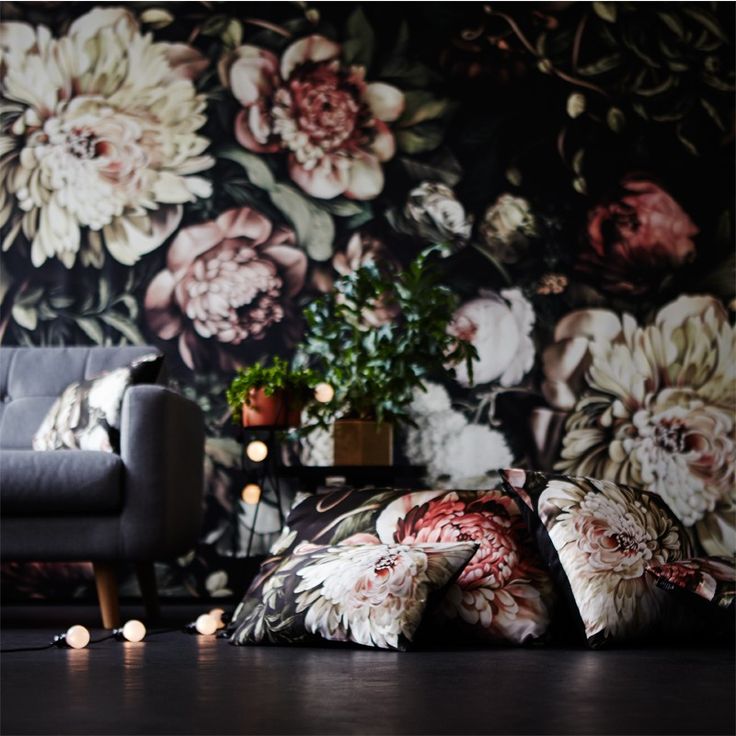 Dark Floral Ii Black Desaturated - HD Wallpaper 