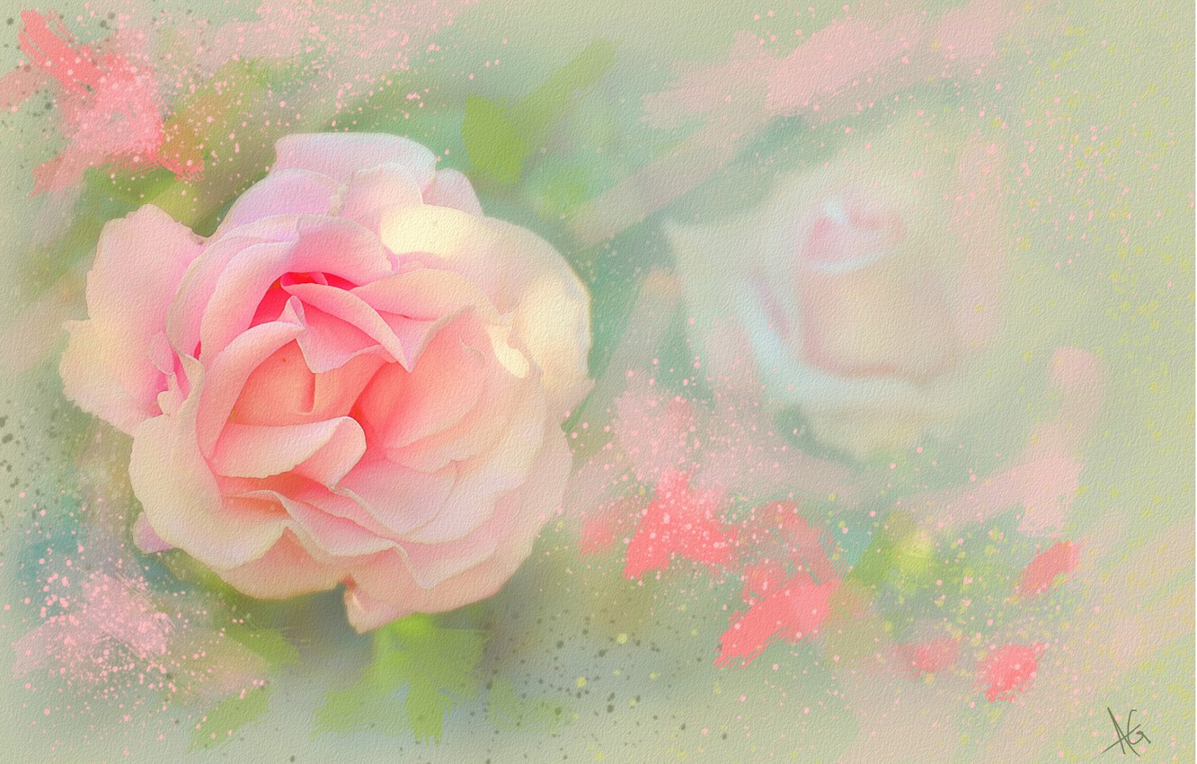 Photo Wallpaper Flower, Flowers, Green, Pink, Graphics, - Wallpaper - HD Wallpaper 