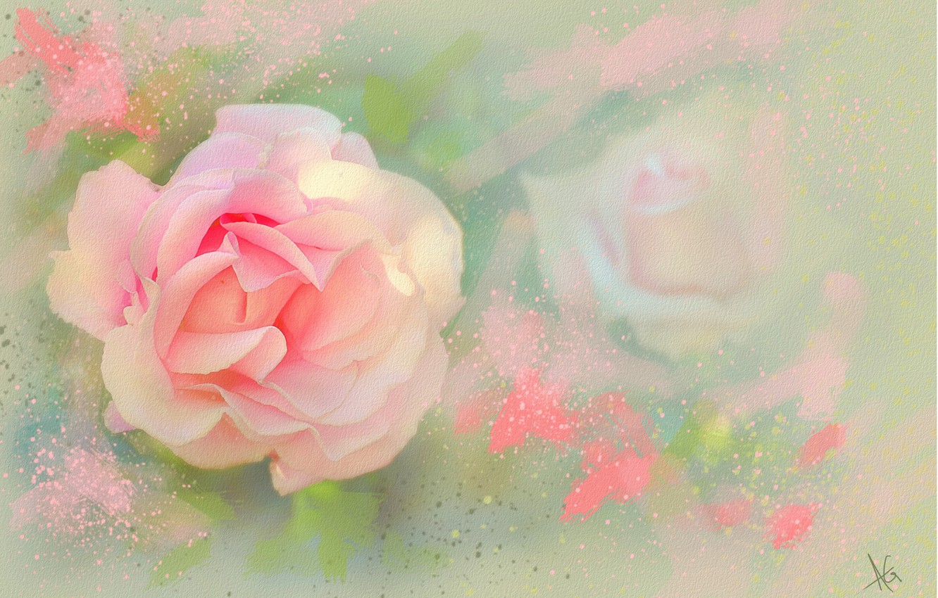 Photo Wallpaper Flower, Flowers, Green, Pink, Graphics, - Wallpaper - HD Wallpaper 