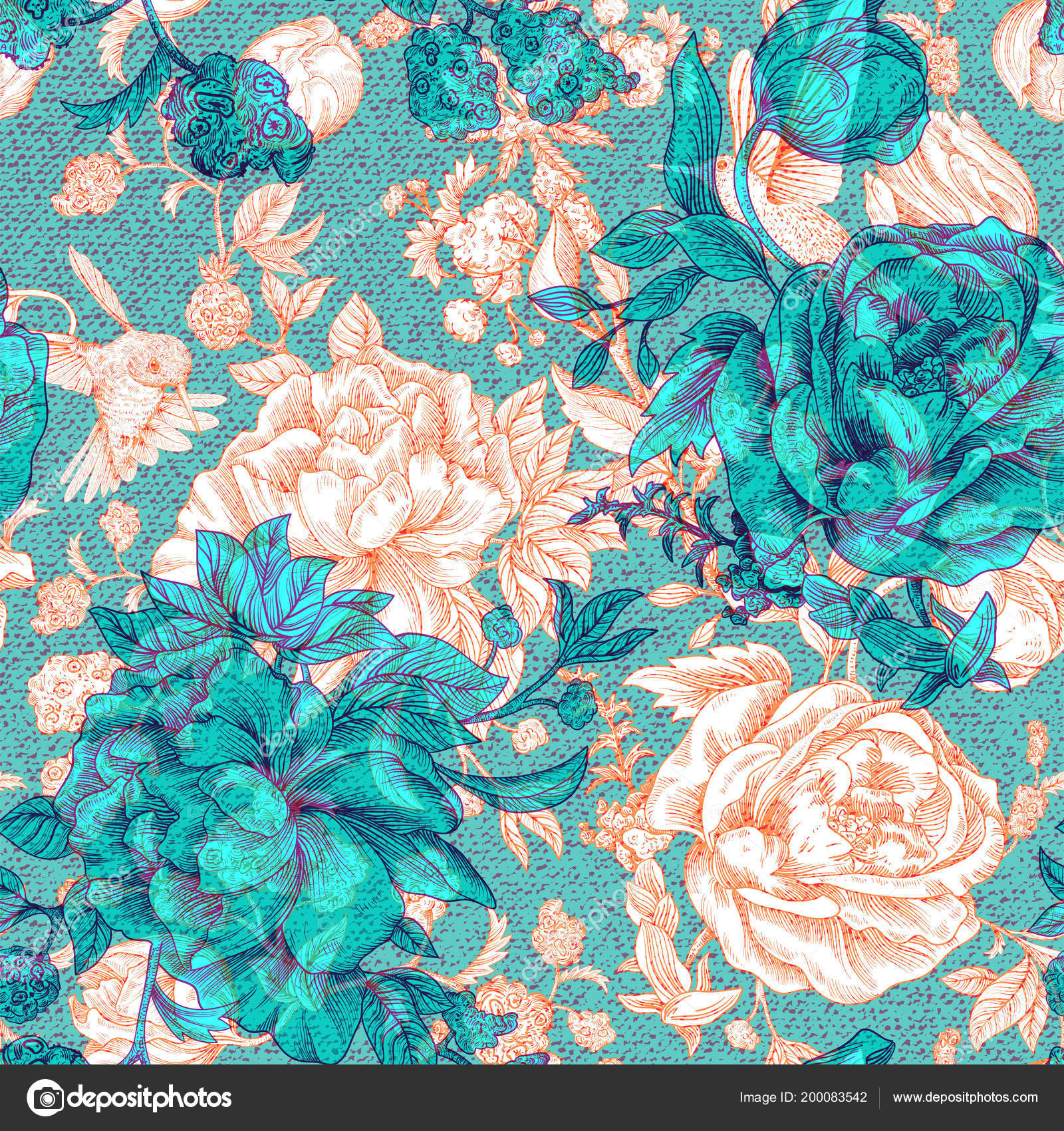 Turquoise Blue Peach Floral - HD Wallpaper 