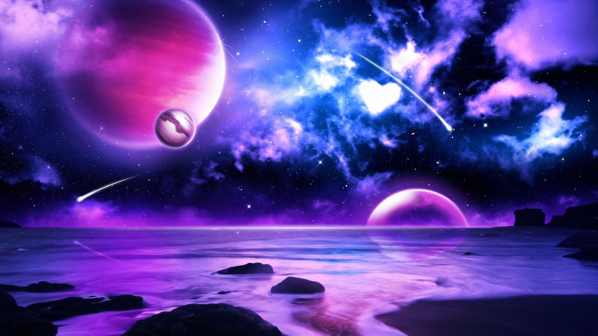 Purple Hd Picture Desktop Wallpapers High Definition - Purple Galaxy With Planets - HD Wallpaper 