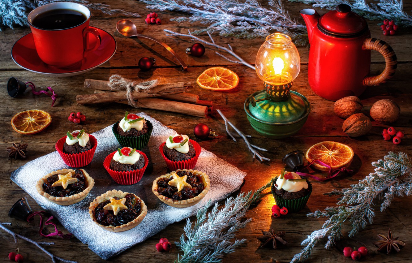 Photo Wallpaper Style, Tea, Lamp, Kettle, Christmas, - Christmas Pudding - HD Wallpaper 