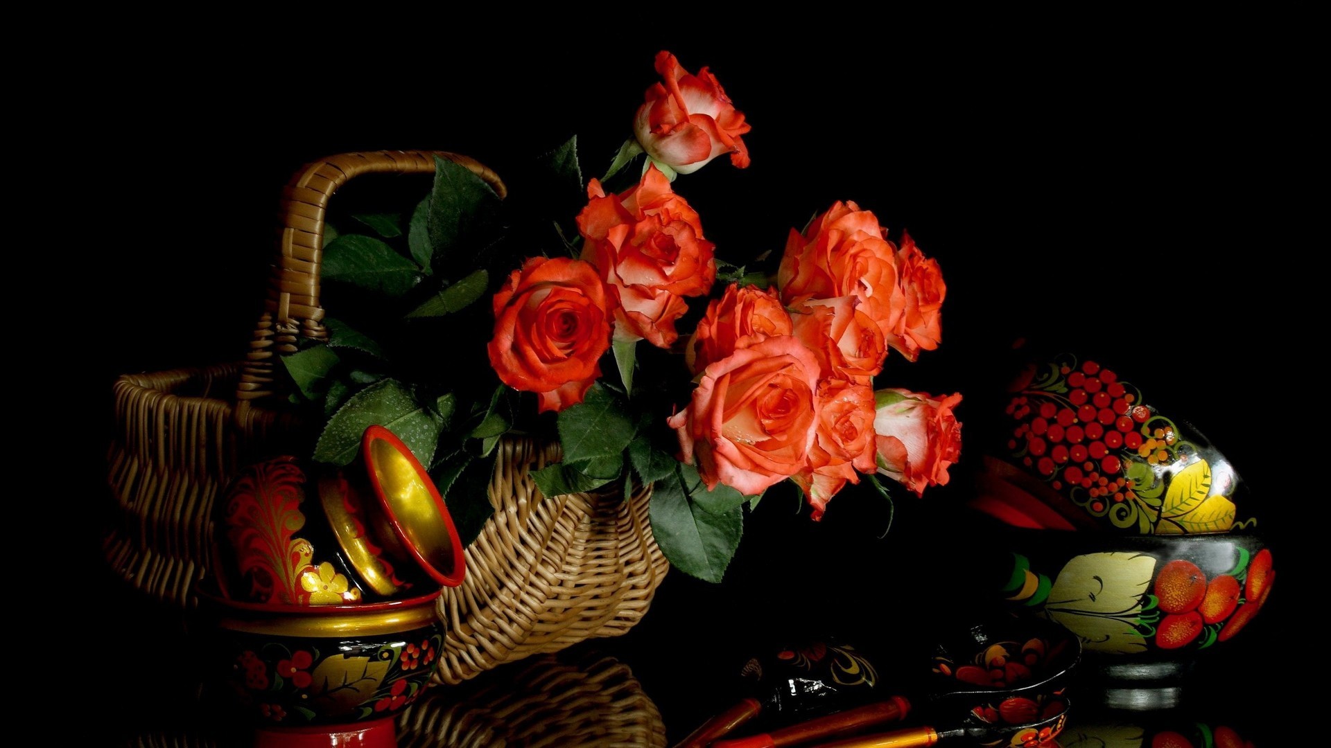 Flowers Wooden Spoons Dishes Still Life Wallpaper Background - HD Wallpaper 