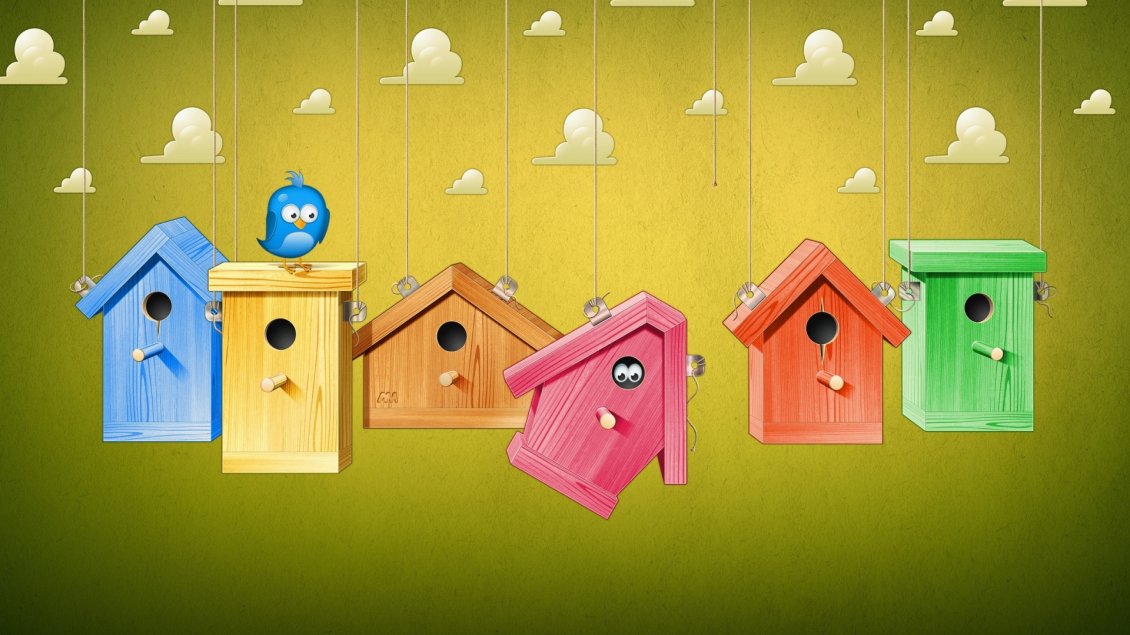 Download Wallpaper Cute Colorful Birds Houses - Colourful Cute Wallpaper Hd - HD Wallpaper 