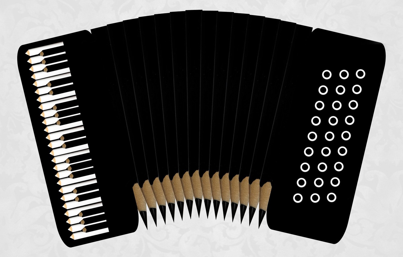 Photo Wallpaper Pencils, Keys, Accordion - Accordion - HD Wallpaper 
