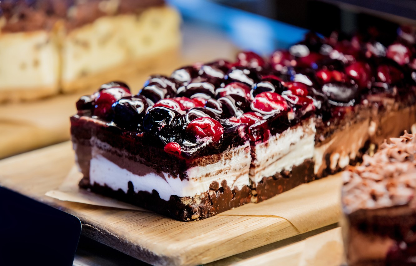 Photo Wallpaper Cherry, Chocolate, Cake, Cream, Dessert, - Pasteles De Cereza Fondo - HD Wallpaper 