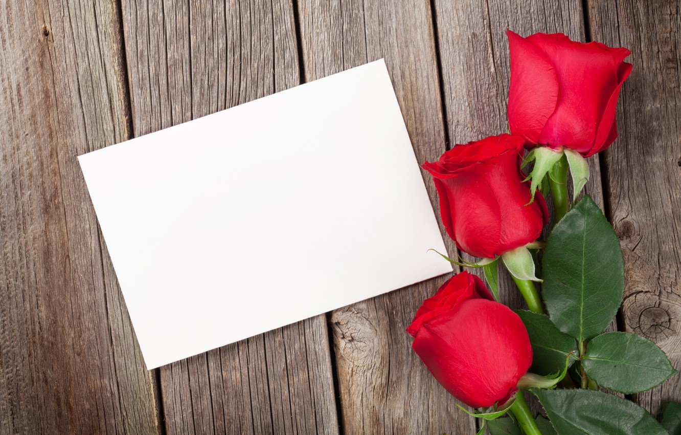 Photo Wallpaper Love, Flowers, Roses, Bouquet, Red, - Red Rose With Card - HD Wallpaper 