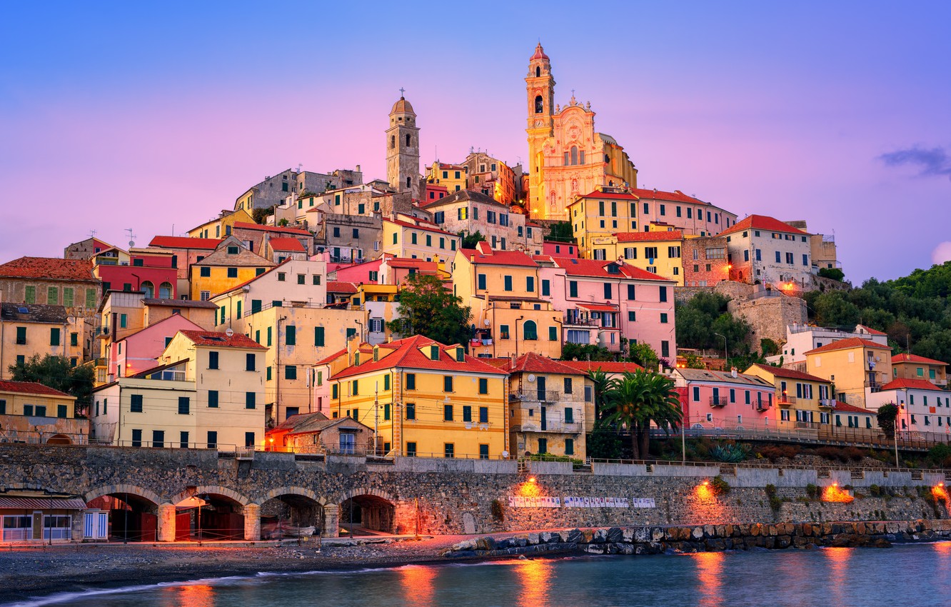 Photo Wallpaper Beach, Bridge, The City, River, The - Cervo, Liguria - HD Wallpaper 