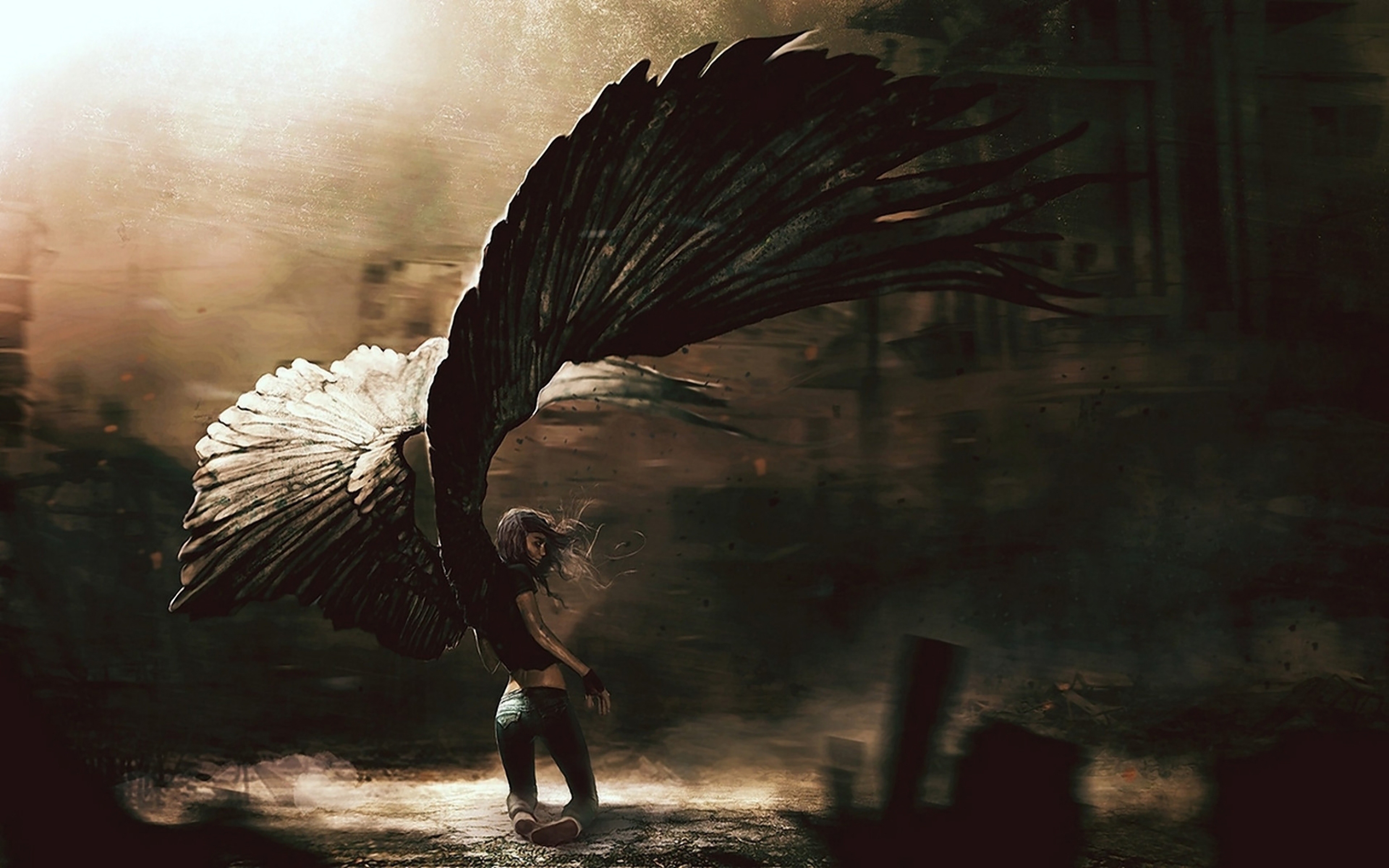 Dark Angel Wings Art - HD Wallpaper 