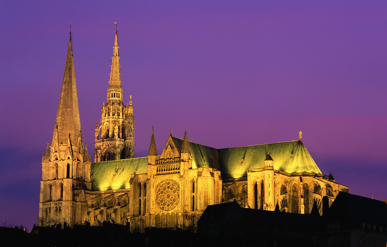 Photo Wallpaper Backlight, Cathedral, Beautiful, Chartres - Chartres Cathedral Night - HD Wallpaper 