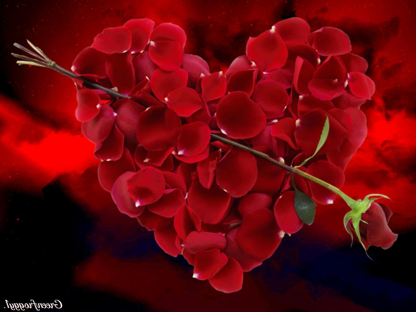 Natural Red Petals Heart Wallpaper - Beautiful Red Heart Hd - HD Wallpaper 
