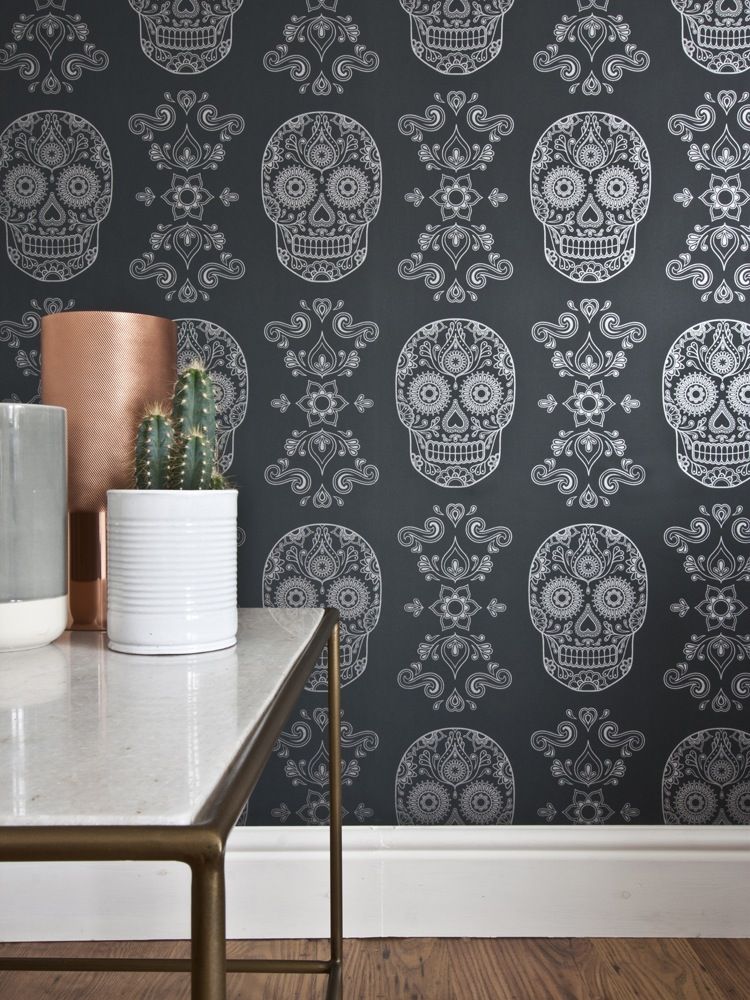 Sugar Skulls Wallpaper Grey - HD Wallpaper 