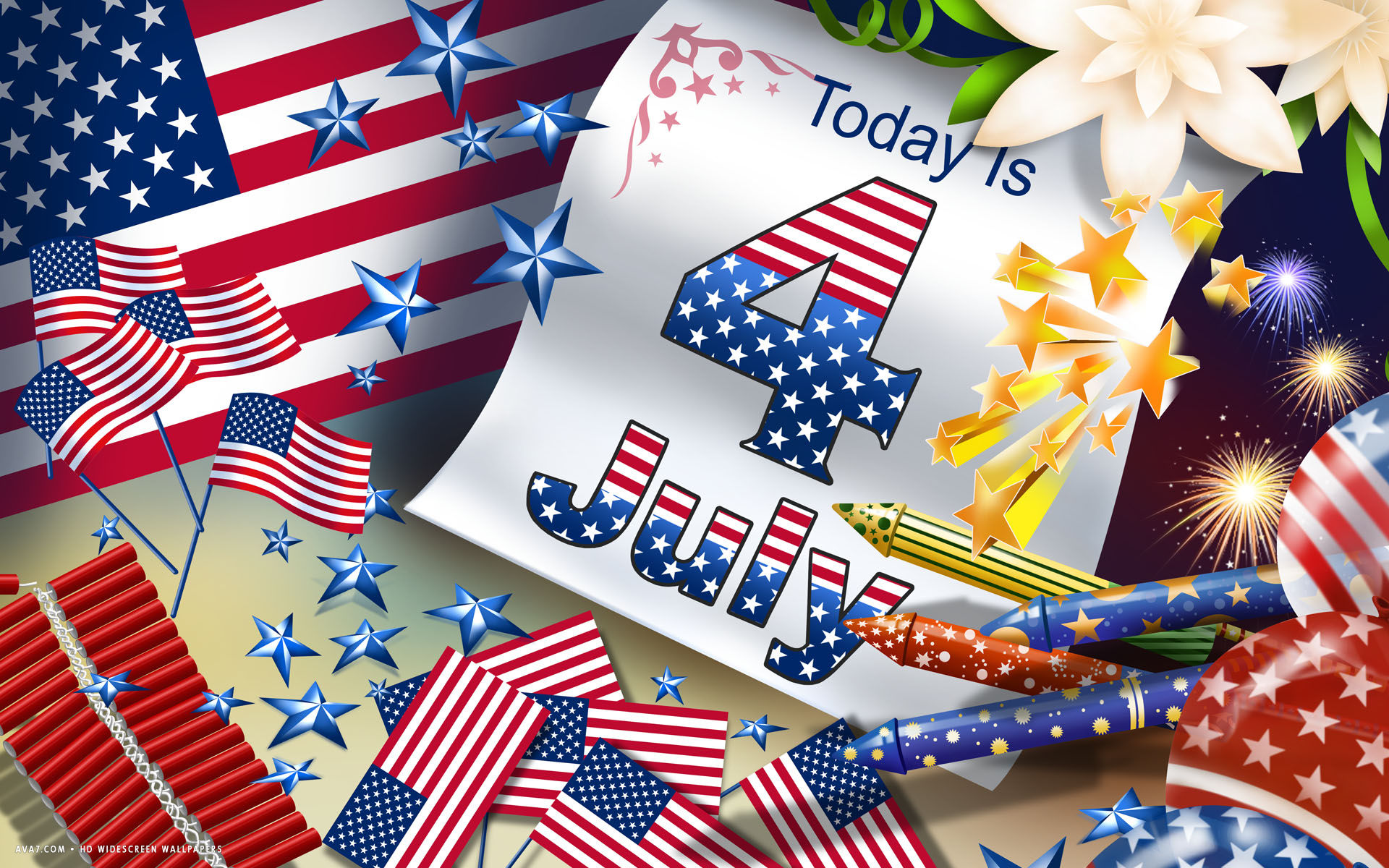 Today Is 4 July Independence Day Usa Flags Firework - Today Is 4th July - HD Wallpaper 