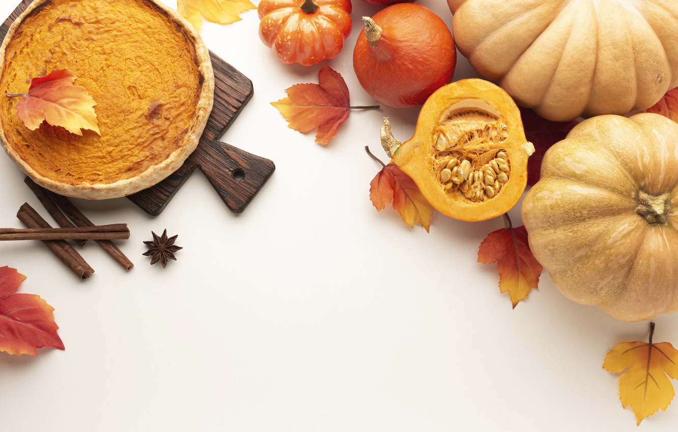 Photo Wallpaper Autumn, Leaves, Pie, Pumpkin, Board, - Pie Thanksgiving - HD Wallpaper 