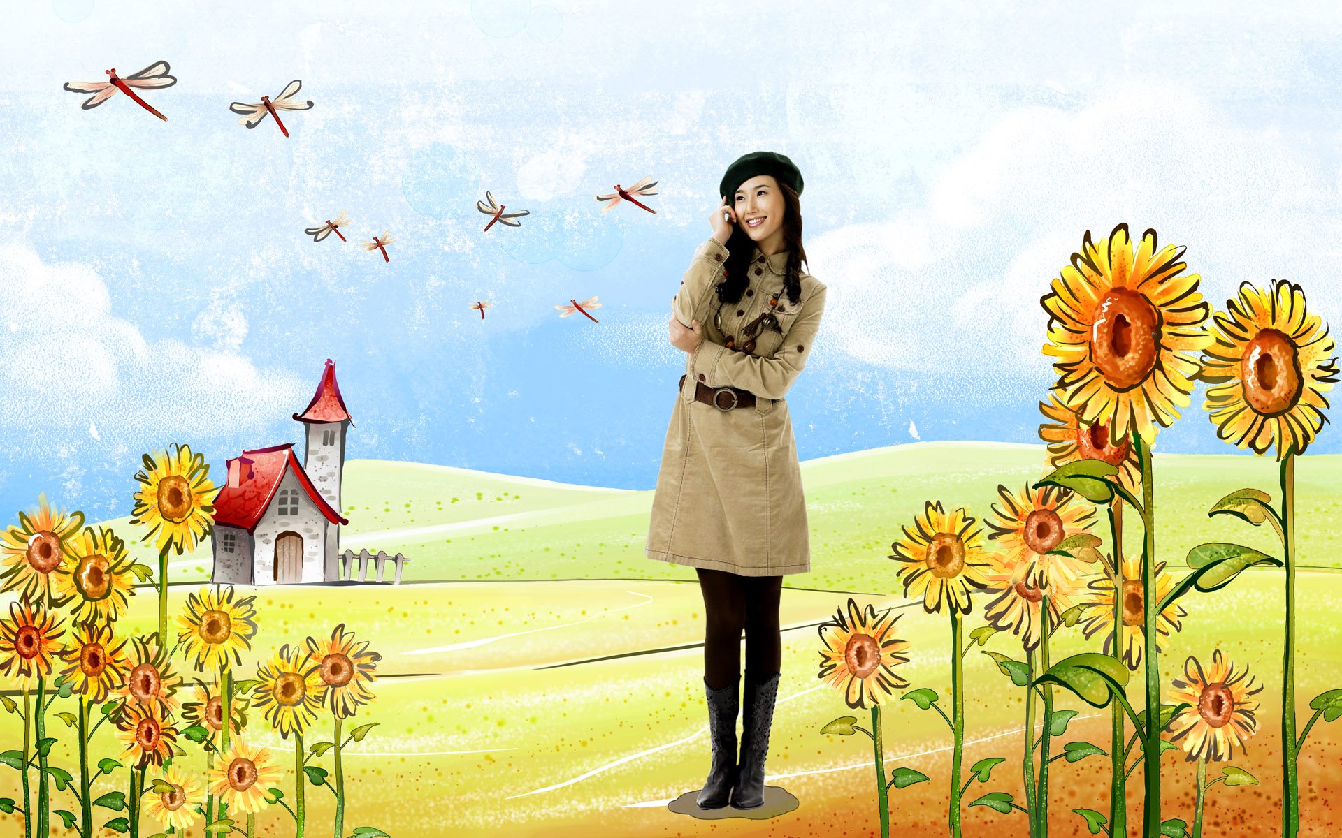 Hd Wallpapers Beautiful Picture With Cartoon Background - Happy Girl In Life - HD Wallpaper 
