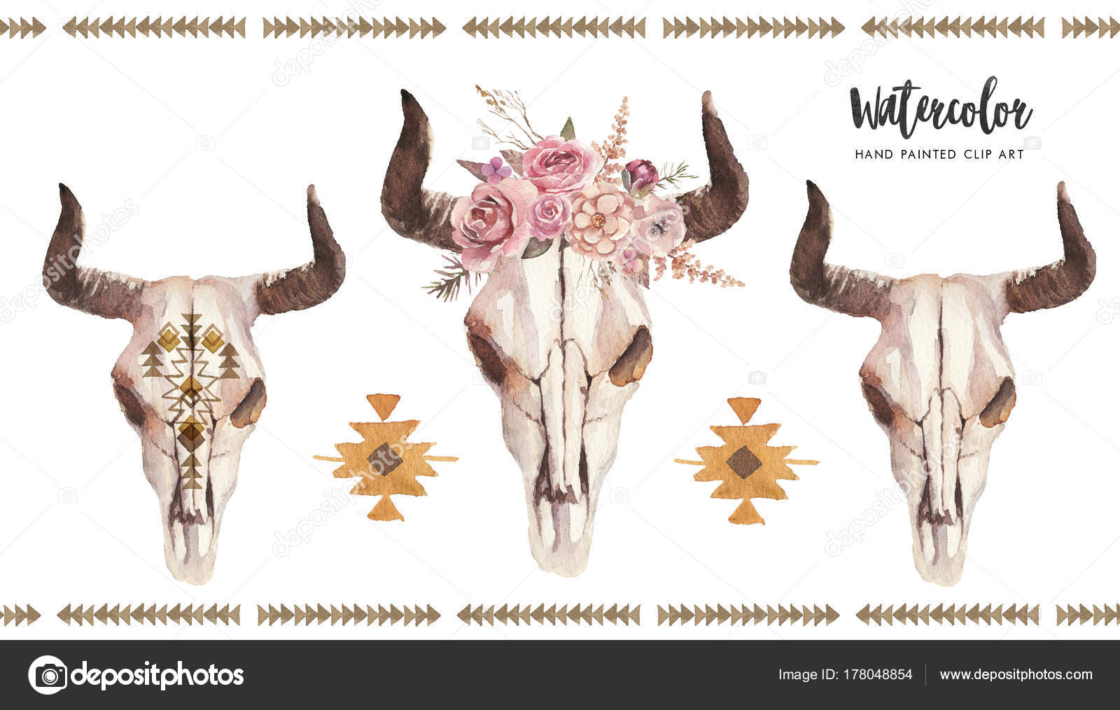 Boho Cow Skull With Flowers - HD Wallpaper 