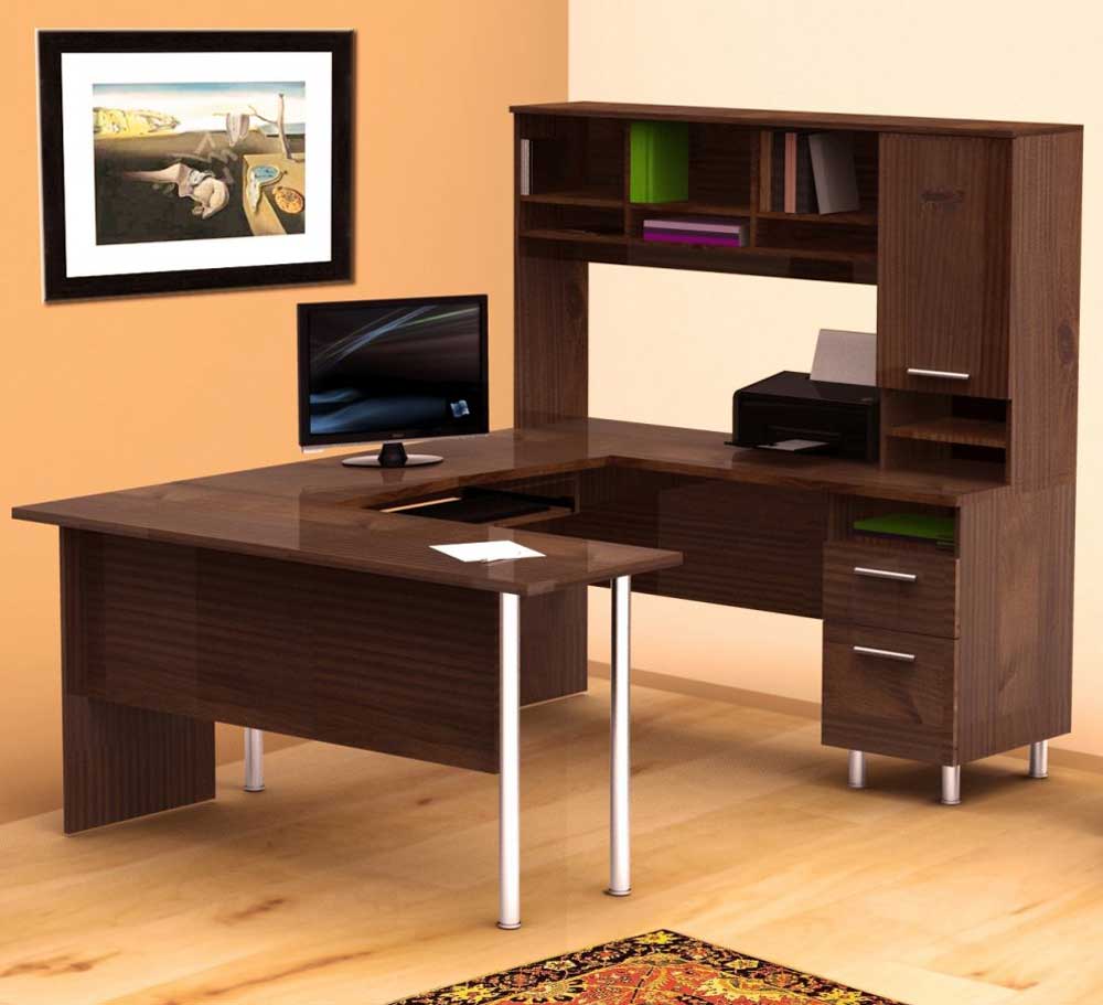 L-shaped Oak Home Office Work Desk With Cabinet - L Work Desk - HD Wallpaper 