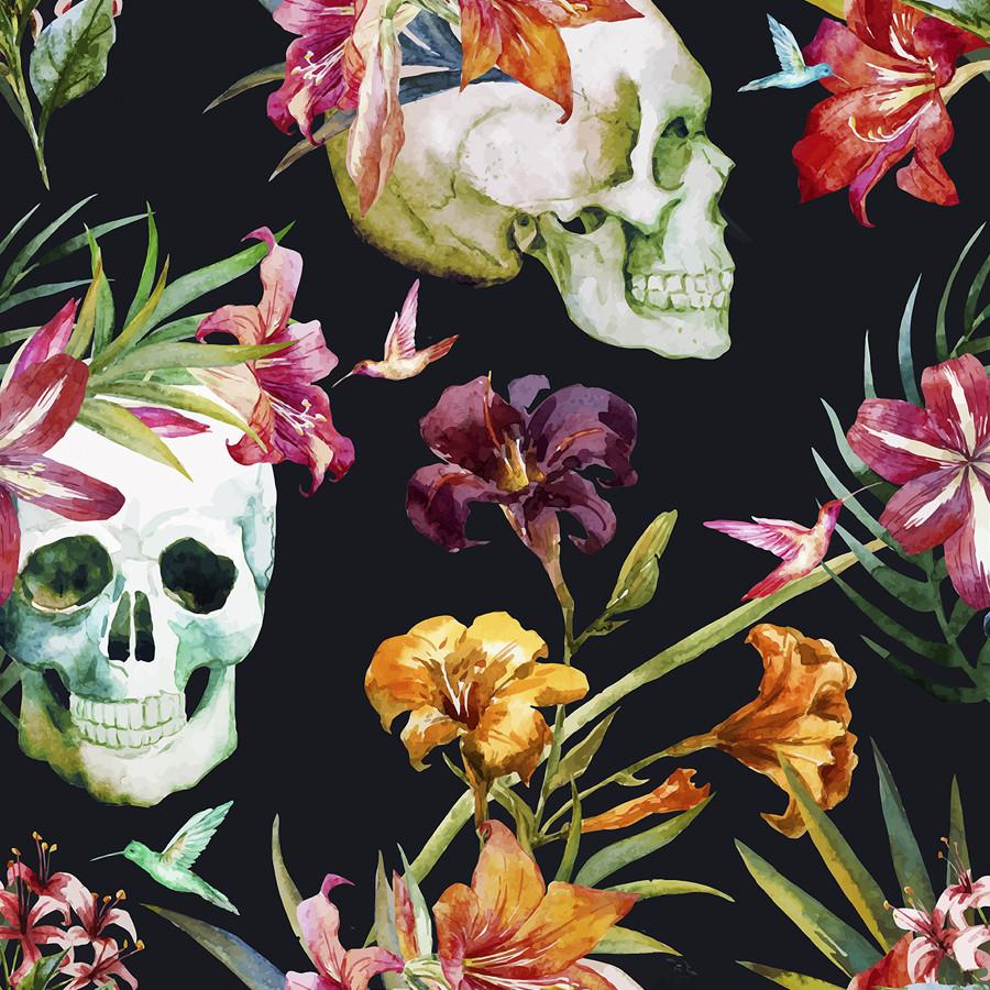Skull And Flower - HD Wallpaper 