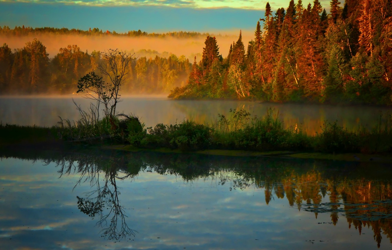 Photo Wallpaper Autumn, Landscape, Nature, Fog, River, - HD Wallpaper 