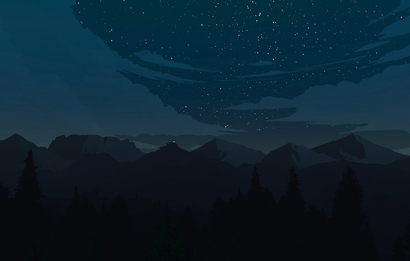 Photo Wallpaper Mountains, Night, Stars, The Game, - Night Wallpaper  Firewatch - 1332x850 Wallpaper 