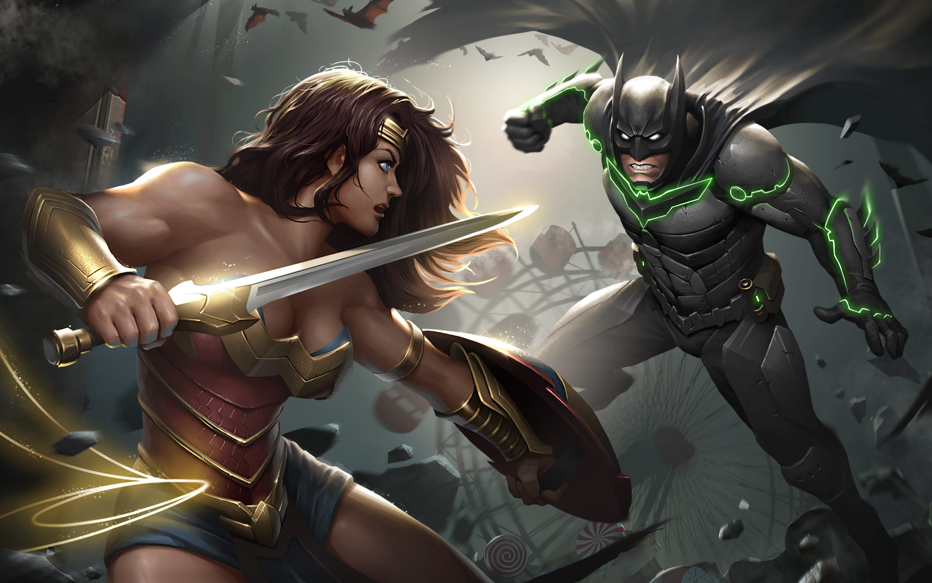 Wallpaper Injustice 2, Video Game, Wonder Woman, Batman, - Injustice 2 Wonder Woman - HD Wallpaper 