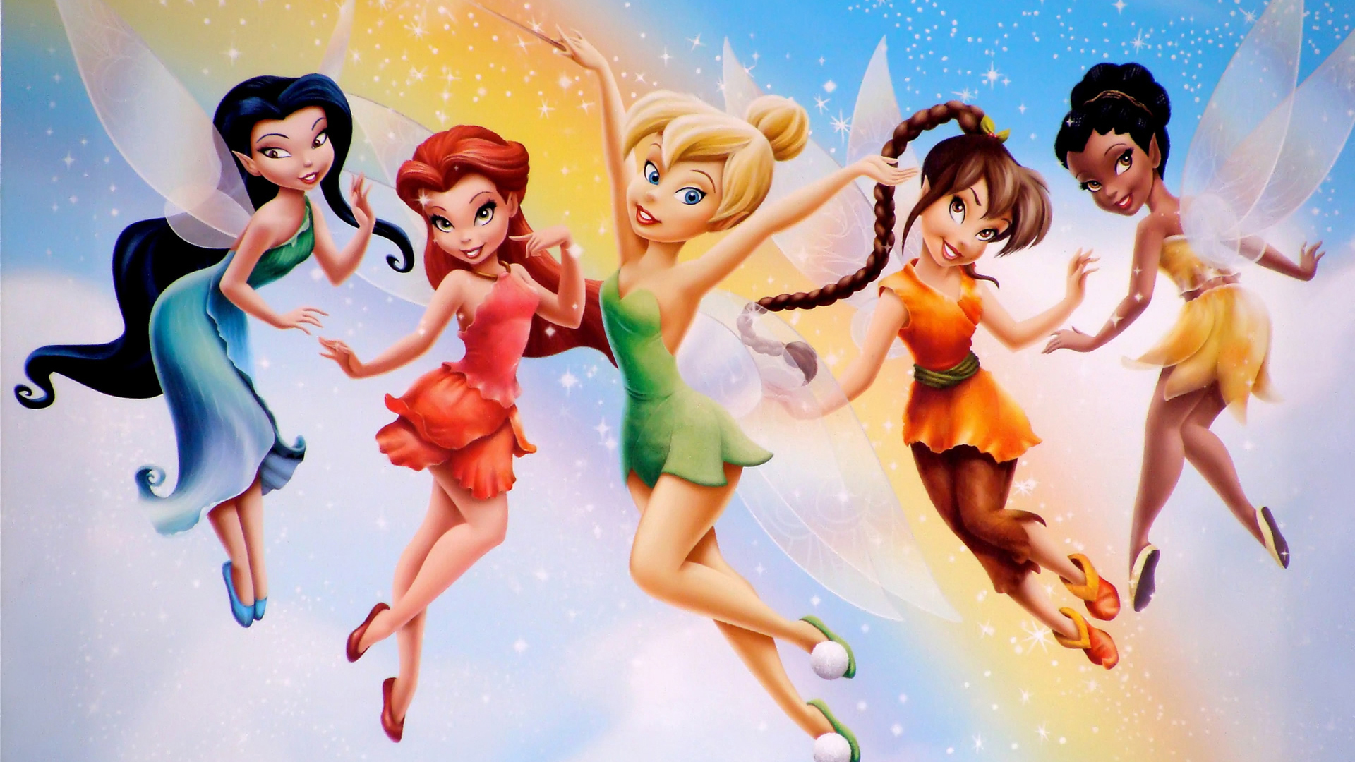 Hd Girls Cartoon Wallpaper - Tinker Bell's Fairy Friends - HD Wallpaper 